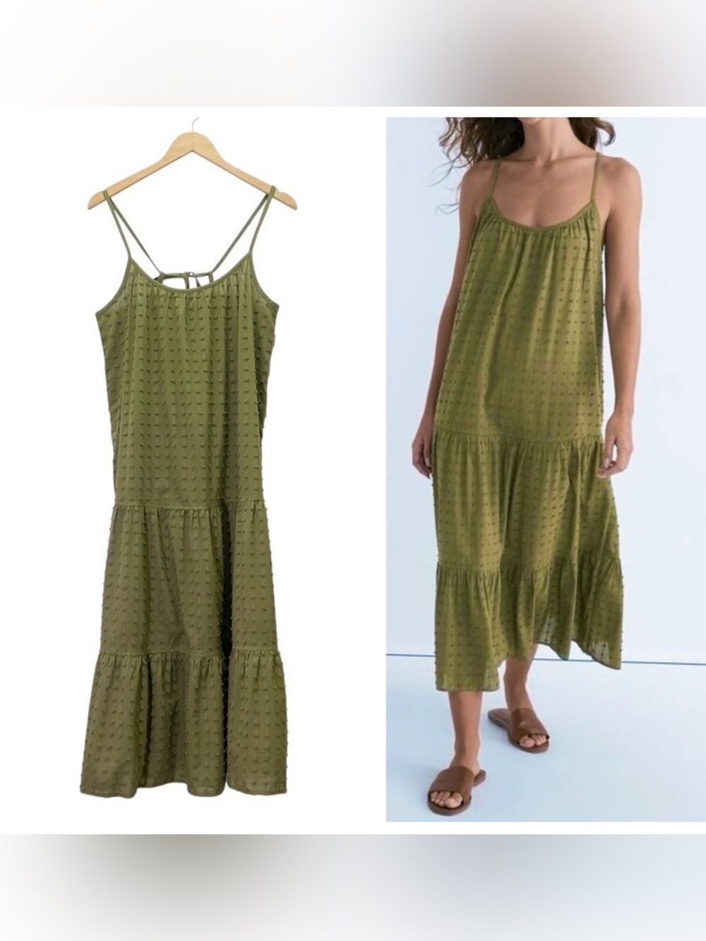 Madewell Swiss Dot Cover-Up Tiered Maxi Dress in Vintage Moss Size M